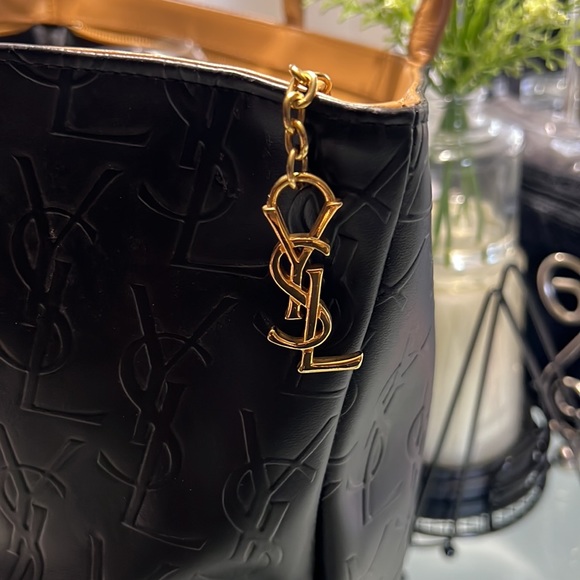 YVES SAINT LAURENT YSL Black / Brown Leather Tote bag One Shoulder Bag Vintage 2 - Picture 4 of 15